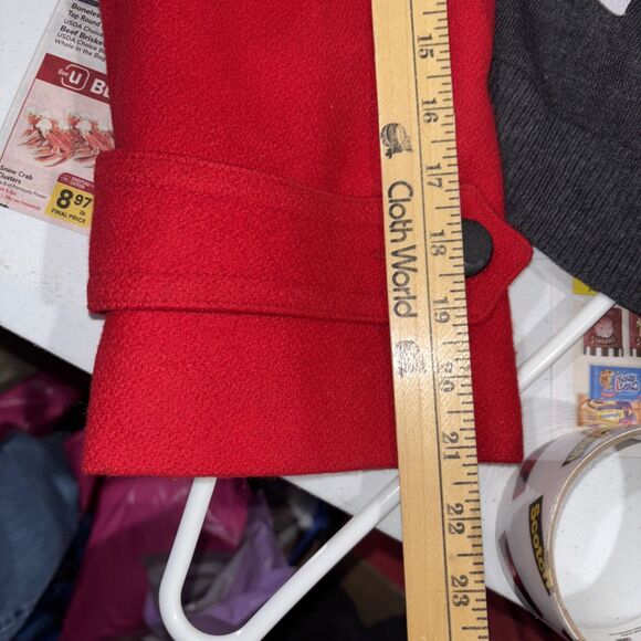 VTG Davis Of Boston Women’s L-XL Red Wool Trench Overcoat Flannel Lined Ski - Picture 10 of 16